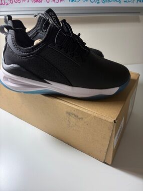 Clove Black Slip-On Athletic Sneakers with Blue Accents